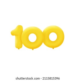 Yellow 3D number 100 balloon realistic 3d helium Yellow balloons. Vector illustration design Party decoration, Birthday,Anniversary,Christmas, Xmas,New year,Holiday Sale,celebration,carnival
