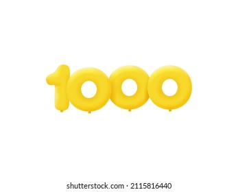 Yellow 3D number 1000 balloon realistic 3d helium Yellow balloons. Vector illustration design Party decoration,Birthday,Anniversary,Christmas,Xmas,New year,Holiday Sale,celebration,carnival