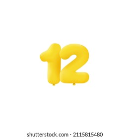 Yellow 3D number 12 balloon realistic 3d helium Yellow balloons. Vector illustration design Party decoration, Birthday,Anniversary,Christmas, Xmas,New year,Holiday Sale,celebration,carnival