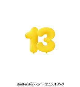 Yellow 3D number 13 balloon realistic 3d helium Yellow balloons. Vector illustration design Party decoration, Birthday,Anniversary,Christmas, Xmas,New year,Holiday Sale,celebration,carnival