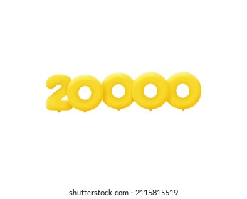 Globos amarillos 3D número 20000 de helio 3d realistas Globos amarillos amarillos. Diseño de la ilustración vectorial Decoración de la fiesta, Cumpleaños, Aniversario, Navidad, Navidad, Año Nuevo, Venta de Vacaciones, Celebración, Carnaval