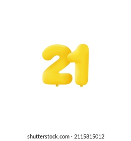 Yellow 3D number 21 balloon realistic 3d helium Yellow balloons. Vector illustration design Party decoration, Birthday,Anniversary,Christmas, Xmas,New year,Holiday Sale,celebration,carnival