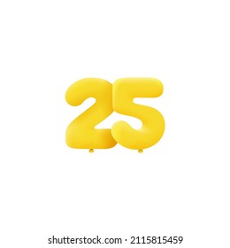 Yellow 3D number 25 balloon realistic 3d helium Yellow balloons. Vector illustration design Party decoration, Birthday,Anniversary,Christmas, Xmas,New year,Holiday Sale,celebration,carnival