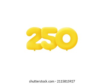 Yellow 3D number 250 balloon realistic 3d helium Yellow balloons. Vector illustration design Party decoration,Birthday,Anniversary,Christmas,Xmas,New year,Holiday Sale,celebration,carnival