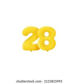 Yellow 3D number 28 balloon realistic 3d helium Yellow balloons. Vector illustration design Party decoration, Birthday,Anniversary,Christmas, Xmas,New year,Holiday Sale,celebration,carnival