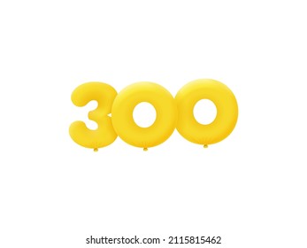 Yellow 3D number 300 balloon realistic 3d helium Yellow balloons. Vector illustration design Party decoration,Birthday,Anniversary,Christmas,Xmas,New year,Holiday Sale,celebration,carnival