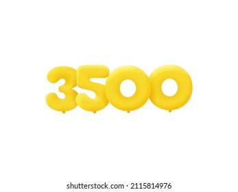 Gelbe 3D-Nummer 3500 Ballon realistische 3D-Helium Gelbe Ballons. Design-Party-Dekoration für Vektorgrafik, Geburtstag, Jahrestag, Weihnachten, Weihnachten, Neues Jahr, Feiertagsverkauf, Feiern, Karneval
