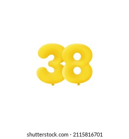 Globos amarillos 3D número 38 de helio 3d realista Globos amarillos amarillos. Diseño de ilustración vectorial Decoración de fiestas, cumpleaños, aniversario, Navidad, Navidad, Año Nuevo, Venta de vacaciones, celebración, carnaval