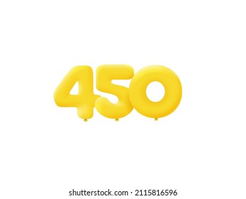Globos amarillos 3D número 450 de helio 3d realista Globos amarillos amarillos. Diseño de la ilustración vectorial Decoración de la fiesta, Cumpleaños, Aniversario, Navidad, Navidad, Año Nuevo, Venta de Vacaciones, Celebración, Carnaval