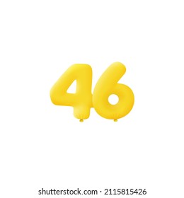 Yellow 3D number 46 balloon realistic 3d helium Yellow balloons. Vector illustration design Party decoration, Birthday,Anniversary,Christmas, Xmas,New year,Holiday Sale,celebration,carnival