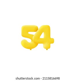 Yellow 3D number 54 balloon realistic 3d helium Yellow balloons. Vector illustration design Party decoration, Birthday,Anniversary,Christmas, Xmas,New year,Holiday Sale,celebration,carnival