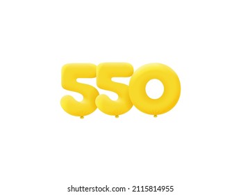 Yellow 3D number 550 balloon realistic 3d helium Yellow balloons. Vector illustration design Party decoration,Birthday,Anniversary,Christmas,Xmas,New year,Holiday Sale,celebration,carnival