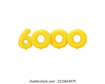 Yellow 3D number 6000 balloon realistic 3d helium Yellow balloons. Vector illustration design Party decoration,Birthday,Anniversary,Christmas,Xmas,New year,Holiday Sale,celebration,carnival