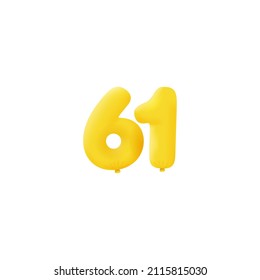 Yellow 3D number 61 balloon realistic 3d helium Yellow balloons. Vector illustration design Party decoration, Birthday,Anniversary,Christmas, Xmas,New year,Holiday Sale,celebration,carnival