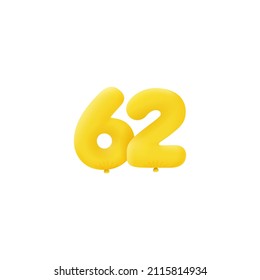Yellow 3D number 62 balloon realistic 3d helium Yellow balloons. Vector illustration design Party decoration, Birthday,Anniversary,Christmas, Xmas,New year,Holiday Sale,celebration,carnival