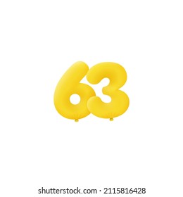 Yellow 3D number 63 balloon realistic 3d helium Yellow balloons. Vector illustration design Party decoration, Birthday,Anniversary,Christmas, Xmas,New year,Holiday Sale,celebration,carnival