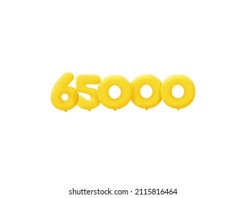 Yellow 3D number 65000 balloon realistic 3d helium Yellow balloons. Vector illustration design Party decoration,Birthday,Anniversary,Christmas,Xmas,New year,Holiday Sale,celebration,carnival
