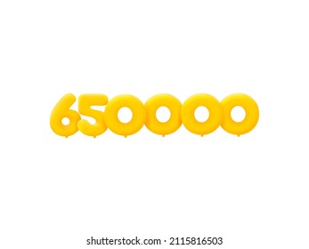 Yellow 3D number 650000 balloon realistic 3d helium Yellow balloons. Vector illustration design Party decoration,Birthday,Anniversary,Christmas,Xmas,New year,Holiday Sale,celebration,carnival
