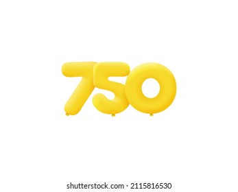 Yellow 3D number 750 balloon realistic 3d helium Yellow balloons. Vector illustration design Party decoration,Birthday,Anniversary,Christmas,Xmas,New year,Holiday Sale,celebration,carnival