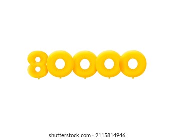 Yellow 3D number 80000 balloon realistic 3d helium Yellow balloons. Vector illustration design Party decoration,Birthday,Anniversary,Christmas,Xmas,New year,Holiday Sale,celebration,carnival