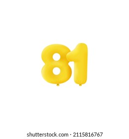 Yellow 3D number 81 balloon realistic 3d helium Yellow balloons. Vector illustration design Party decoration, Birthday,Anniversary,Christmas, Xmas,New year,Holiday Sale,celebration,carnival