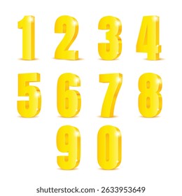 Yellow 3d numbers. Symbol set. Vector illustration