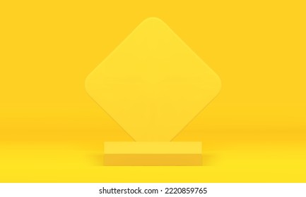 Yellow 3d pedestal geometric rhombus showcase angular foundation studio background realistic vector illustration. Podium geometry display platform for product promo presentation decorative design