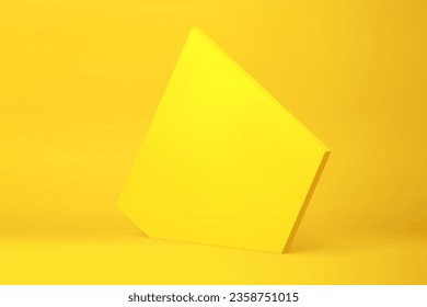 Yellow 3d pentagonal wall isometric background for product commercial show presentation vector illustration. Realistic pentagon vertical stand geometric decorative element showcase display space