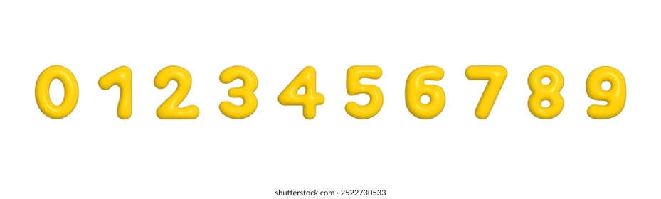 Yellow 3d plastic inflated balloon Y2K style numbers isolated on white background