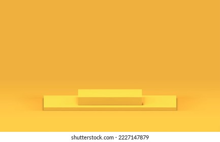 Concurso de victoria de la construcción de pasos geométricos en 3d amarillo, ilustración vectorial realista. Fundamento de la arquitectura de la arena para la promoción de productos de la competición de plataforma a nivel peatonal