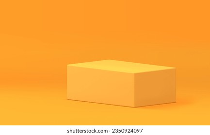 Yellow 3d podium rectangle display pedestal modern empty showroom isometric stage vector illustration. Realistic rectangular stand geometric platform for product presentation studio background