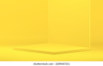 Yellow 3d podium wall foundation squared stage win champion celebration architecture level isometric realistic vector illustration. Pedestal scene decor element minimalist rendering construction