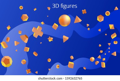 Yellow 3D primitives realistic vector illustration for web and print decoration, geometric creative design 