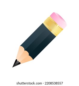 Yellow 3D Realistic Pencil. Volumetric wooden object for writing and drawing. Vector short yellow pencil, Realistic pencil isolated cartoon with rubber eraser. Vector isolated icon