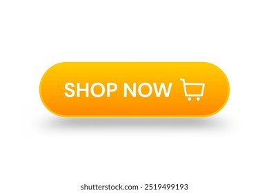 Yellow 3d shop now button. Button element for web design and mobile devices. Vector illustration