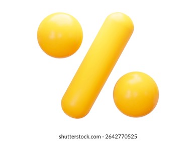 Yellow 3d sign percent discount on isolated background. Voucher gift. Vector illustration.