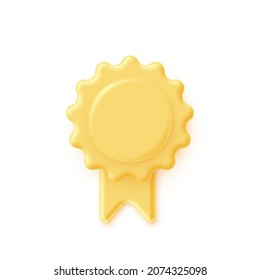 Yellow 3d stamp with ribbon isolated on white background. Luxury golden seal. Vector design element.