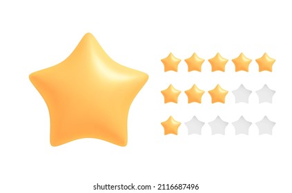 Yellow 3d star icons isolated on white background. Rating feedback concept. Vector RGB illustration