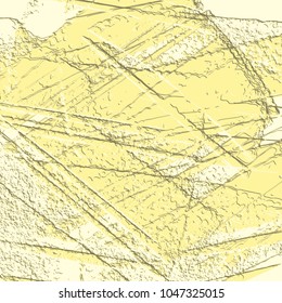 yellow 3D stucco structure pattern with scribbled engraved lines, vector illustration