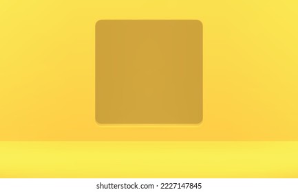 Yellow 3d studio background interior geometric squared hole empty space for product presentation realistic vector illustration. Advertising display indoor showcase minimalist polygonal gallery museum