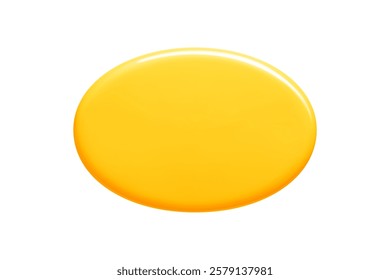 Yellow 3d vector callout banner with glossy oval shape - bright text bubble element showing smooth gradient shades and reflective highlights. Simple speech balloon for digital designs.