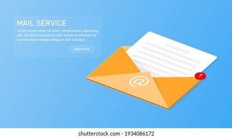 Yellow 3d Vector Mail Icon. Isometric Newsletter Illustration. Email Letters Sending Service Concept