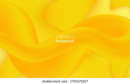 Yellow 3d Wave. Abstract Flow. Liquid Shape. 
