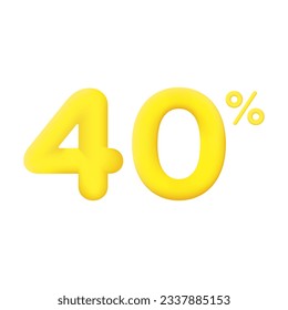 Yellow 40 percent discount vector illustration 3d mega loyalty. 10 percent bonus marketing discount. Isolated on white background. 