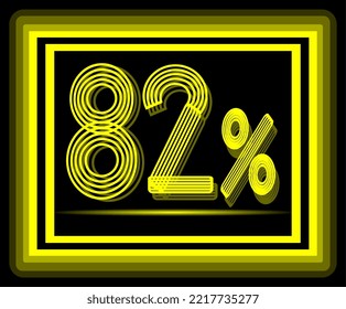 yellow 82% discount tag with shiny frame on a black background for sales, promotions.