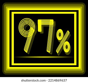 yellow 97% discount tag with shiny frame on a black background for sales, promotions
