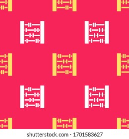 Gelbes Abacus Symbol einzeln auf rotem Hintergrund. Traditioneller Zählrahmen. Bildungszeichen. Mathematikschule. Vektorillustration-Illustration