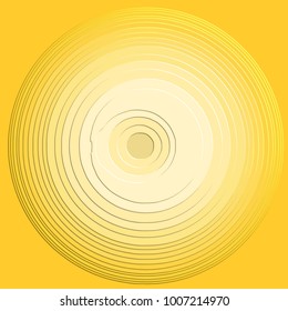 yellow abstract 3D circle pattern with different shaded rings and little irregularities, vector illustration