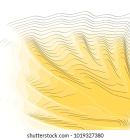 yellow abstract 3D fan shaped pattern with irregular curves and raised white outer areas, vector illustration