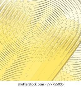 yellow abstract 3D pattern with sharp curved lines forming big oval graphic element, vector illustration